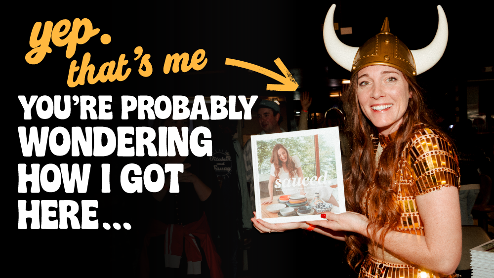 Starr Edwards holding a copy of the new bitchin sauce cookbook: Sauced 30 bitchin bowls