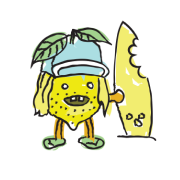 lemon critter holding surfboard