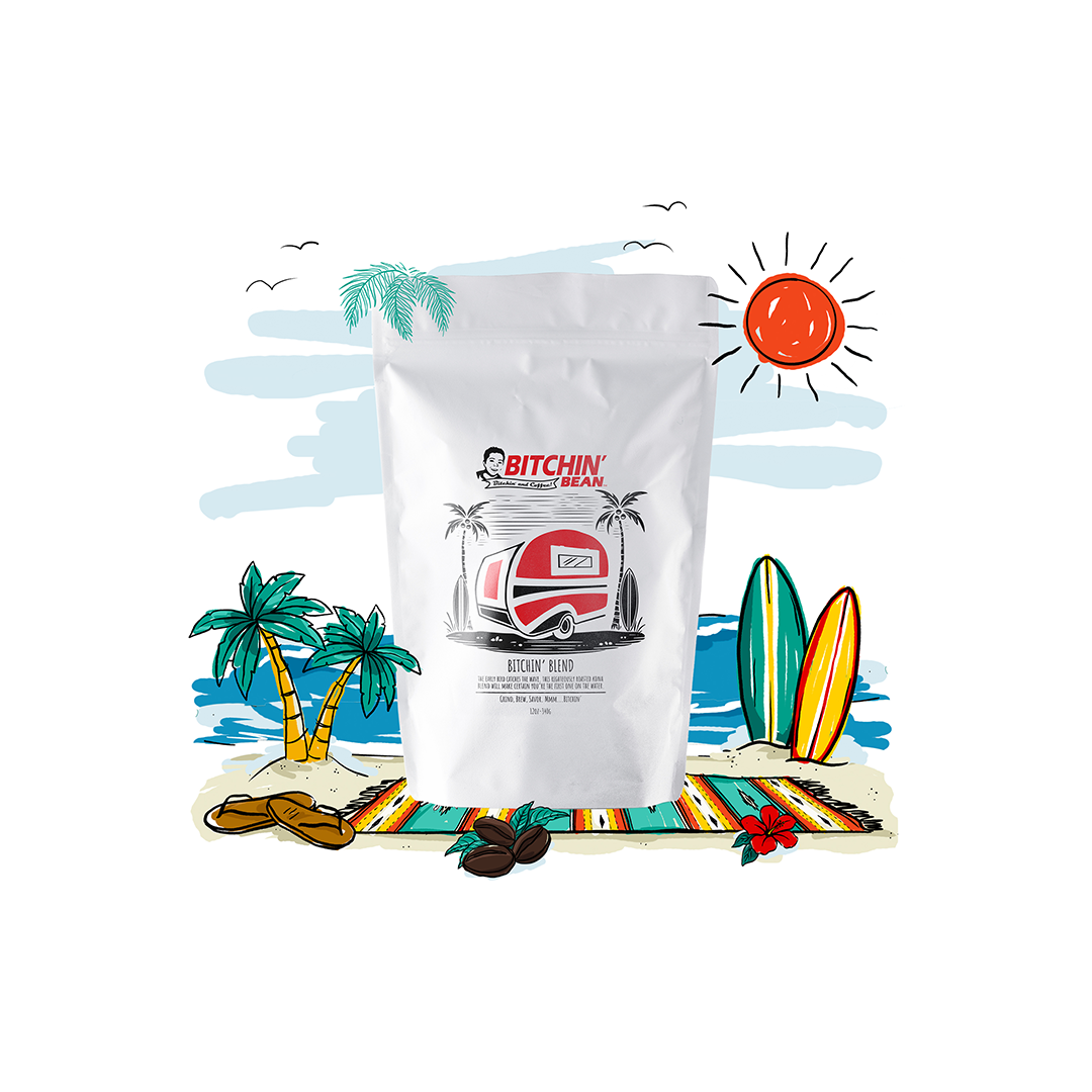 single bag of Bitchin Bean with fun background