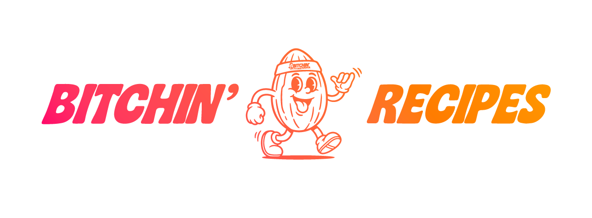 Bitchin recipes banner featuring an almond giving a shaka hand signal