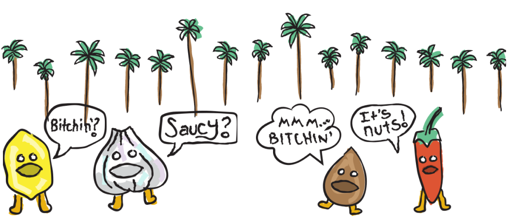 dancing critters with palm trees in the bakcground