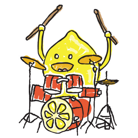 Lemon critter playing the drums