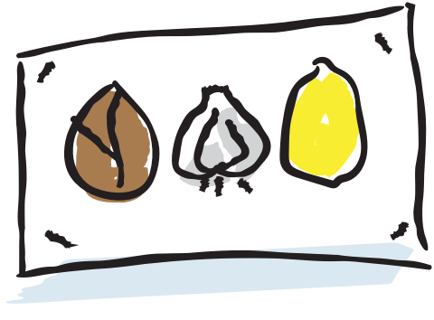 banner with an almond, garlic, and lemon