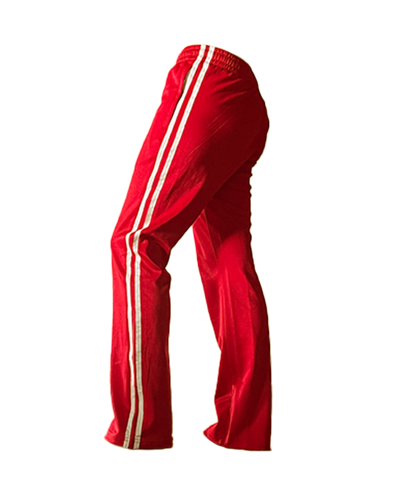 Red pants with white stripes on a white background